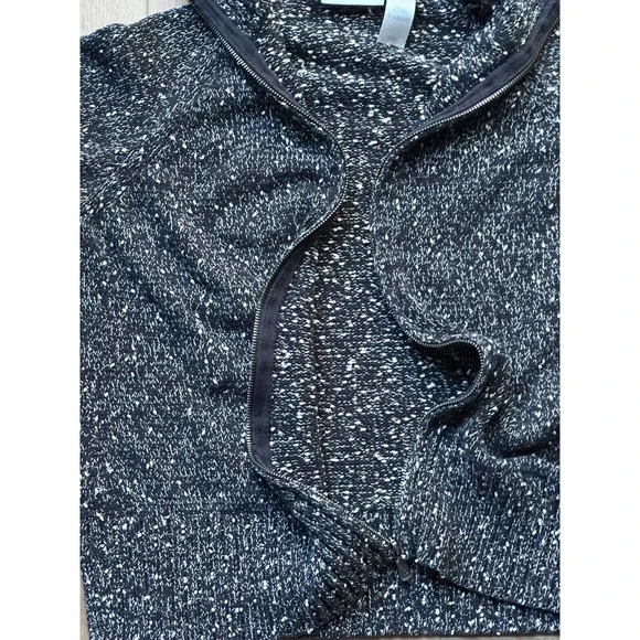 Vtg Liz Claiborne Black White Marled Knit Full Zip Sweater Mock Women Medium - Picture 2 of 10